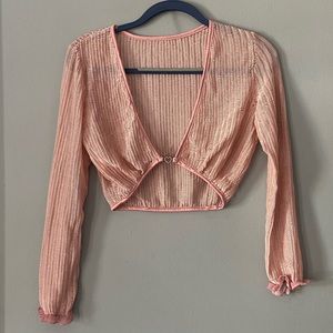 Pink woven cardigan w heart charm
